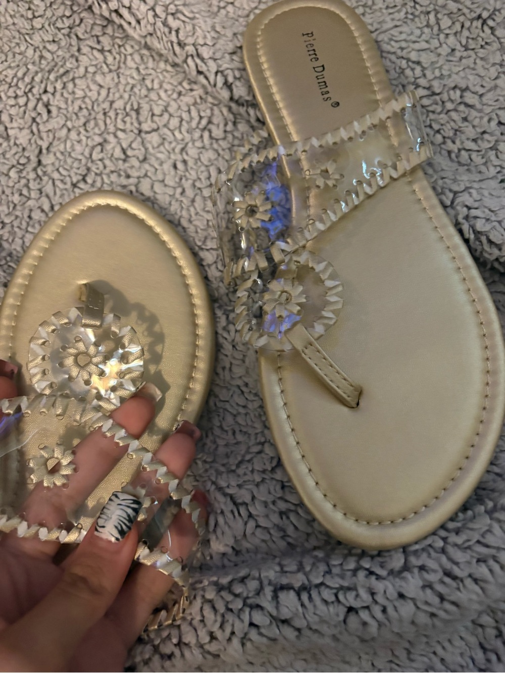Pierre Dumas Gold Clear Jelly Floral Thong Sandals